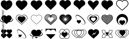 Set of heart  icons. Abstract hearts shapes. Modern simple black heart collection. Valentines day hearts icons. Set of geometric minimalist brutalism elements,bohemian ,swiss style. Love concept.