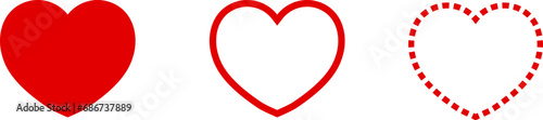 Red Heart icon.Line heart shape.Simple dotted heart icon.Vector set of love symbols.Red hearts collection isolated on transparent background.