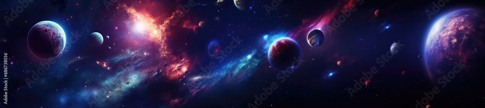 Naklejka premium planets on the background of deep space with nebulae and stars