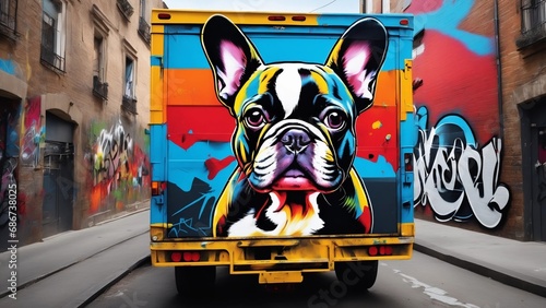 French Bulldog Graffiti S5.
Fun and funky image of a French bulldog with graffiti, and be perfect for use in a variety of contexts, 
Including pet websites, fashion blogs, and social media posts. photo