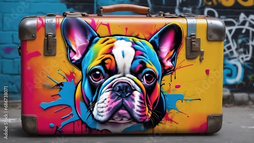French Bulldog Graffiti S1. Fun and funky image of a French bulldog with graffiti, and be perfect for use in a variety of contexts, Including pet websites, fashion blogs, and social media posts.