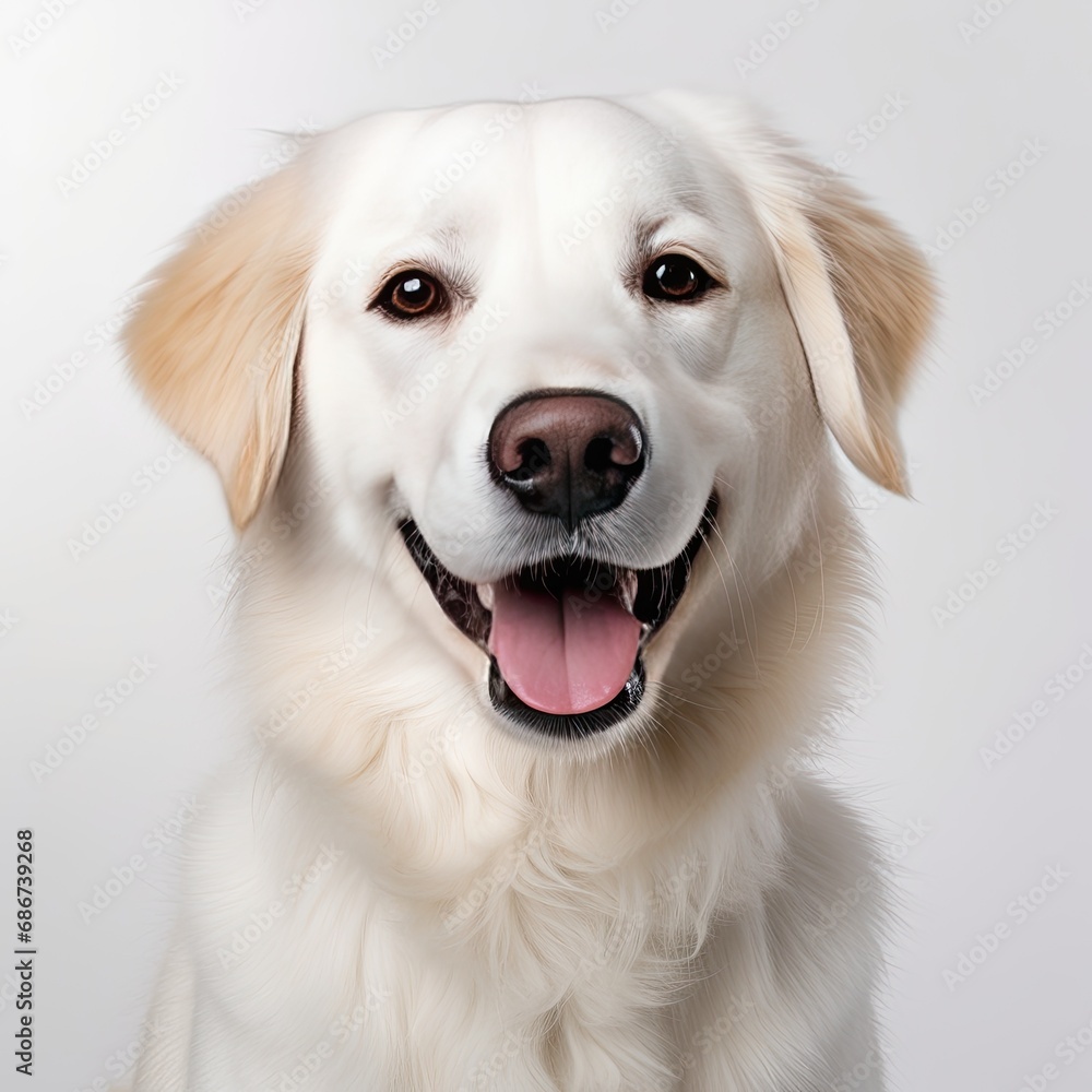 Close-up portrait of a cute golden retriever dog. Studio shot. Close-up portrait of a cute golden retriever dog. Studio shot.
