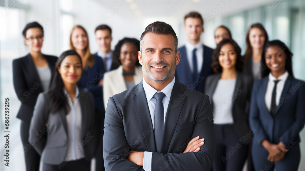 Confident Business Leader with Diverse Team Confident Business Leader with Diverse Team