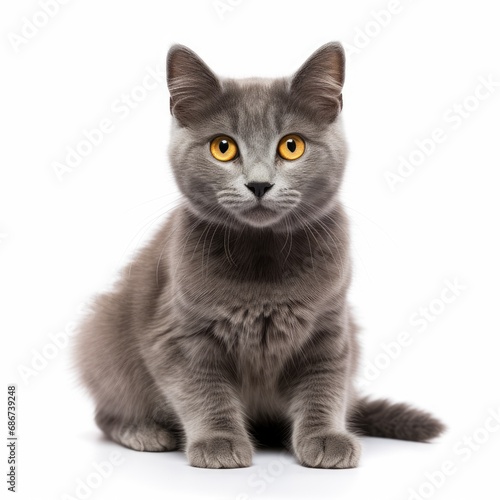 portrait of british short hair cat in front of white background