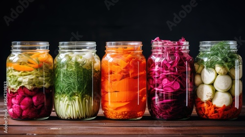 Fermented vegetables in jars photo