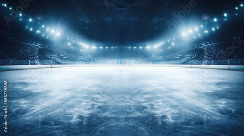 empty winter background and empty ice rink with lights