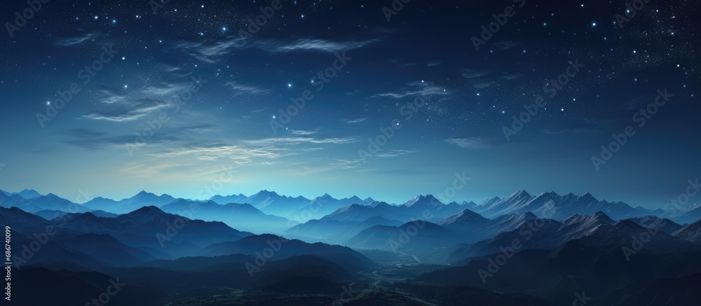 mountains with stars and outer space in the universe, Night view Starry sky with hills, Space Background. mountains with stars and outer space in the universe, Night view Starry sky with hills, Space Background.