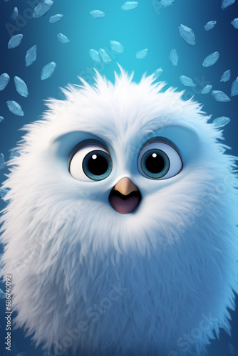 navy blue fluffy furry wall with big white eyes created with Generative Ai