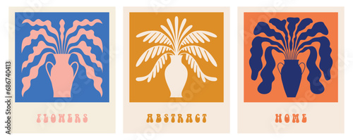 Vector illustration in simple modern style - square art graphic print - decorative vase with leaves