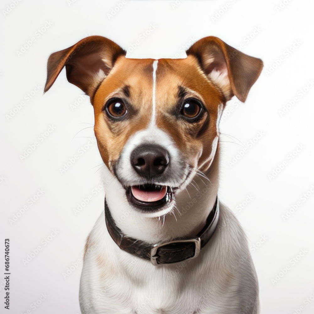 Jack russell terrier dog portrait on white studio background.
