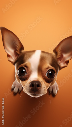 centered view  extreme close up of a cute chihuahua black and brown created with Generative Ai