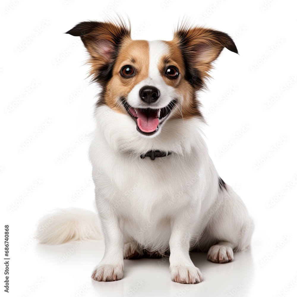 Jack Russell Terrier sitting and looking at camera isolated on white background