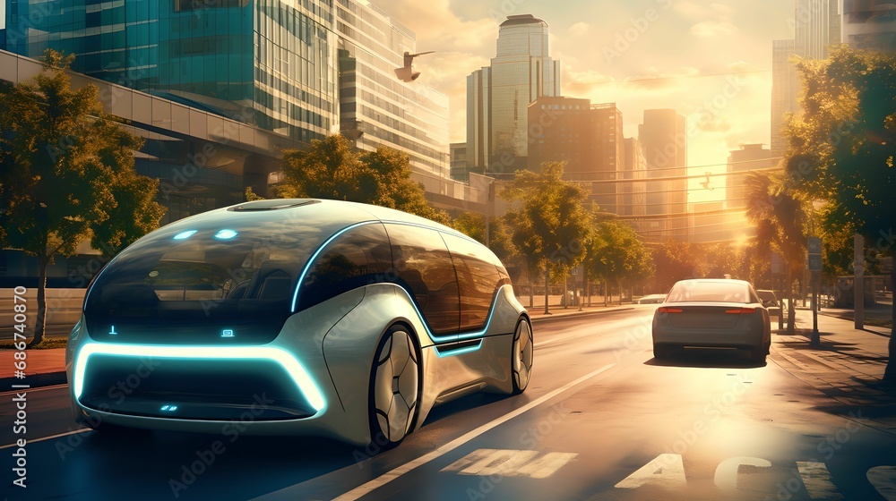 Futuristic Self-Driving Electric Car, autonomous, image, sleek road, technology