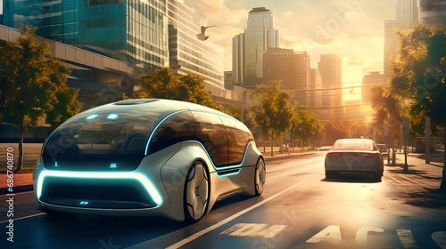 Futuristic Self-Driving Electric Car, autonomous, image, sleek road, technology