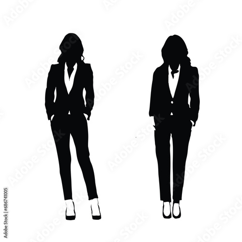 Silhouette of business women executive in pant suit. Vector illustration