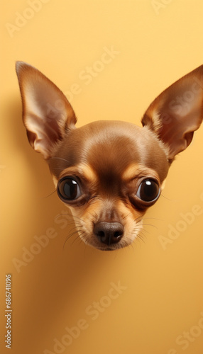 centered view, extreme close up of a cute chihuahua black and brown created with Generative Ai