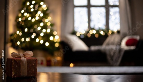 Christmas season livingroom blurred out card background
