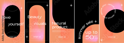 Set of editable minimal stories banner template. Gradient background color. Social media post and web internet ads