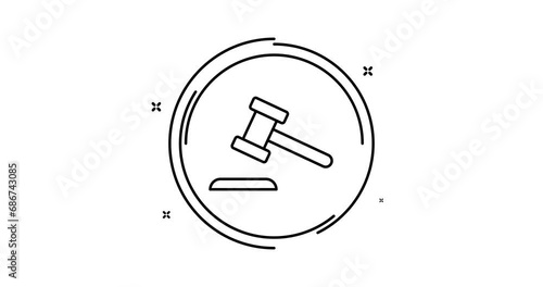 judge gavel animated outline icon with alpha channel. judge gavel rotation appearance 4k video animation for web, mobile and ui design