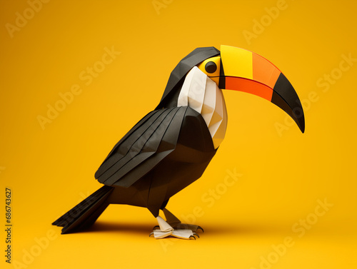 A Paper Origami of a Toucan on a Solid Background with Studio Lighting