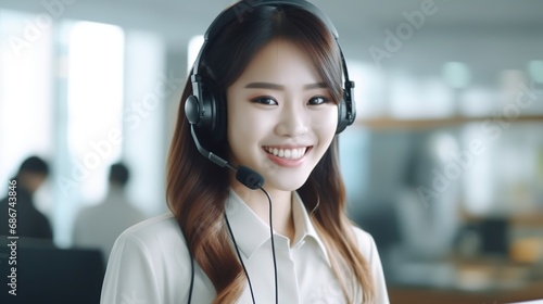 young asian woman with headset working in call center.