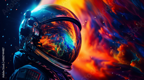a burning nebula as seen in the visor of an astronaut space suit © Davy