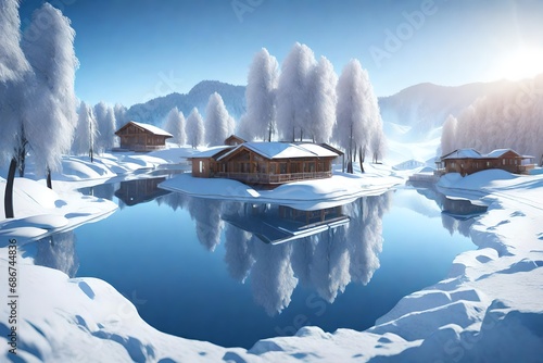 ski resort in winter 3d render