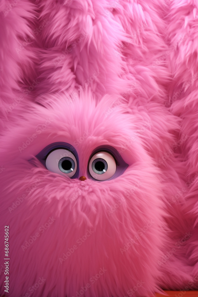 pink fluffy wall with very big blue eyes and open mouth very happy emotions created with Generative Ai pink fluffy wall with very big blue eyes and open mouth very happy emotions created with Generative Ai