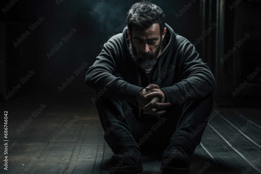 depression man sit on the floor