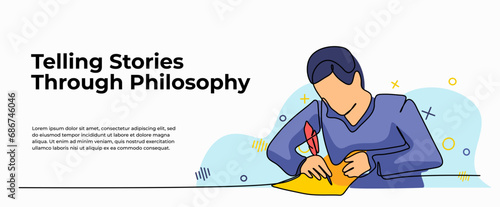 World Philosophy Day vector illustration of tell stories by writing. Modern flat in continuous line style.