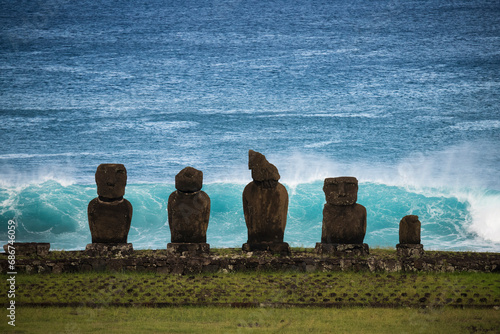 Moai near the ocean at Ahu Tahai Ceremonial complex, Rapa Nui National Park on Easter Island; Easter Island photo