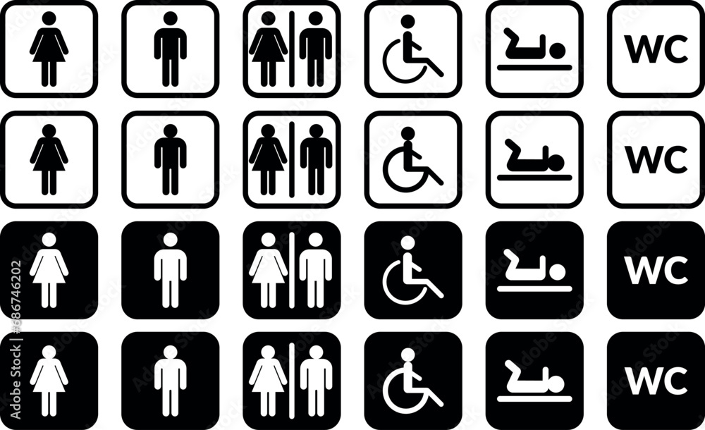 Symbole wc. Ikony oznaczające toalety.  - obrazy, fototapety, plakaty 