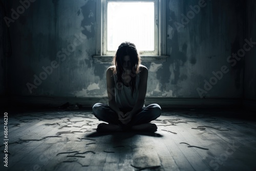 depression woman sit on the floor