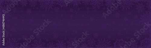 Purple Christmas banner with snowflakes and stars. Merry Christmas and Happy New Year greeting banner. Horizontal new year background, headers, posters, cards, website. Vector illustration