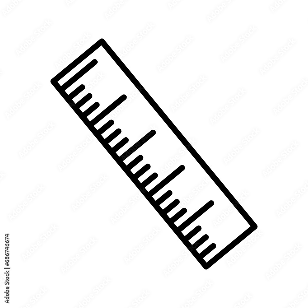 Ruler Vector Outline Icon Isolated on White Background