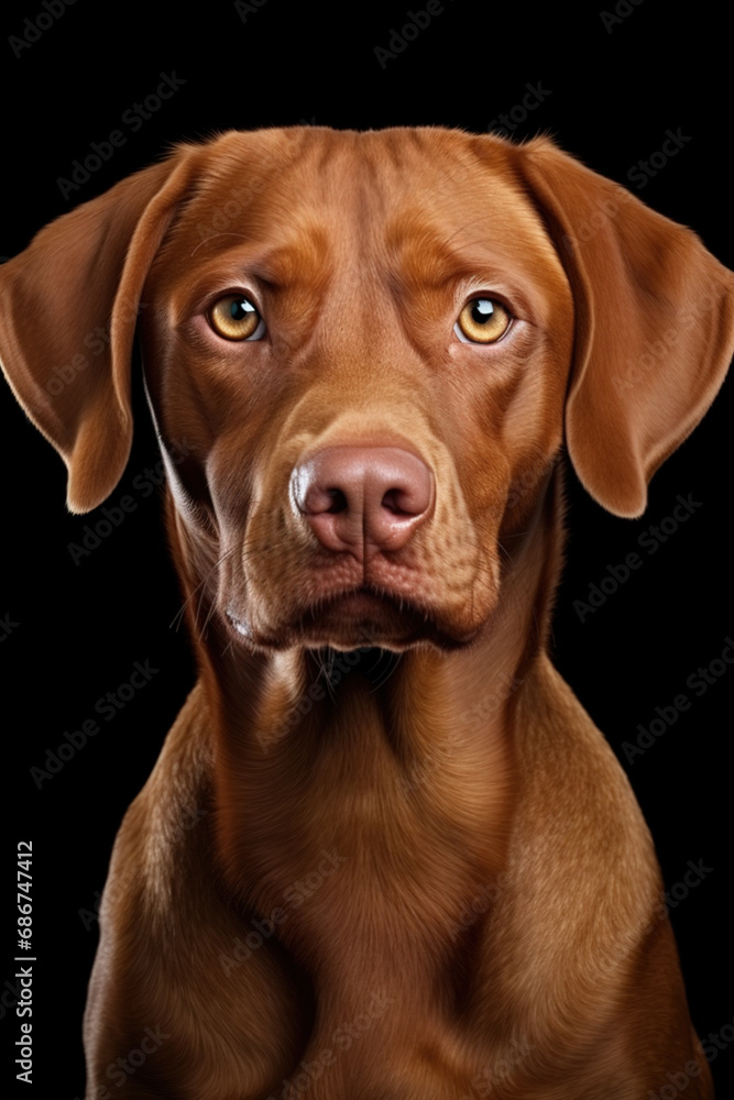 Portrait of a Hungarian Vizsla dog, isolated on black background