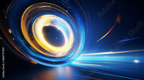 Vibrant Blue and Yellow Motion Circle Light Effect - Abstract Design with Dynamic Energy, Creative Flow, and Modern Artistic Patterns for Mesmerizing Backgrounds.