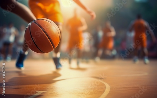 Closeup on the ball during a basketball match
