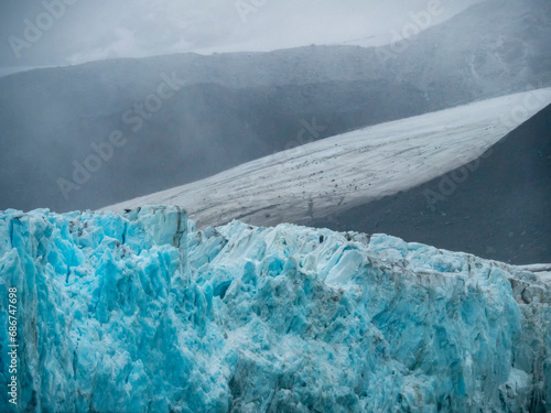 Detail of Tidewater glacier off the west coast of Svalbard archipelago; Spitsbergen, Svalbard, Norway photo