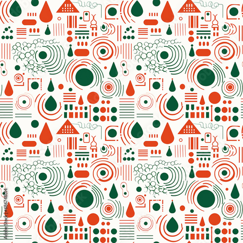 a colorful geometric pattern with red and white circles, seamless pattern bac...