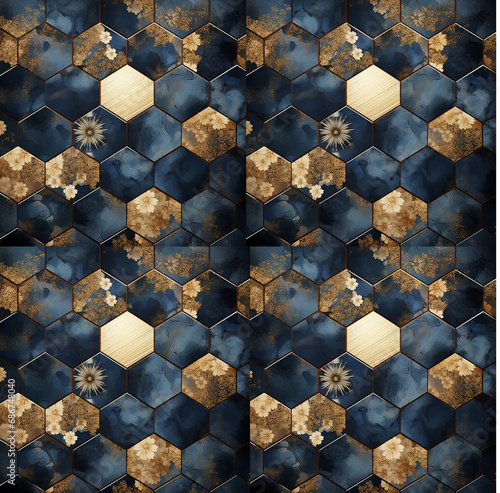 this geometric tile pattern has brown and gold seamless pattern background