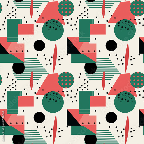 a colorful geometric pattern with red and white circles, seamless pattern bac...
