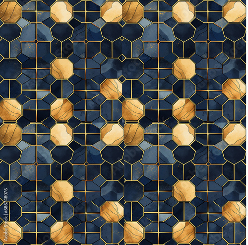 this geometric tile pattern has brown and gold seamless pattern background