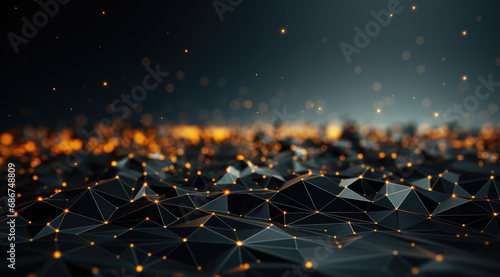 Fotografia Dark geometric shapes with orange glowing fracture with glowing fiery cracks in a 3D render