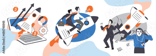 Vector Set of people launching startup