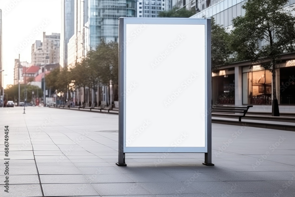 Blank mock up of vertical street poster billboard. Poster on street next to roadway. Blank mock up of vertical street poster billboard. Poster on street next to roadway.
