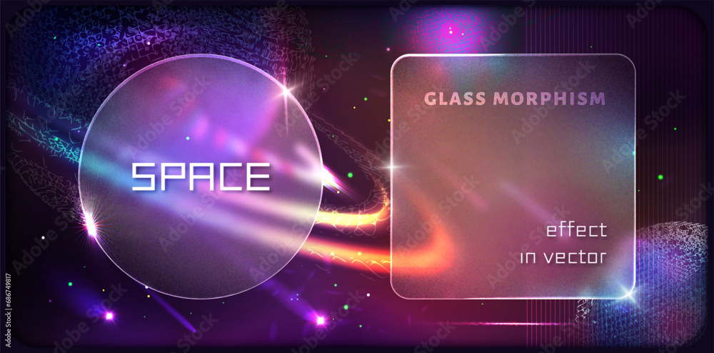 Vector glassmorphism illustration of futuristic space background. Neon abstract background with space for your text. Eps 10