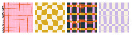 Vector Set of hand drawn checkered seamless patterns