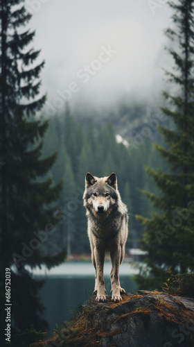 seamless wolf photo design for phone wallpaper created with Generative Ai © Andrii Yablonskyi