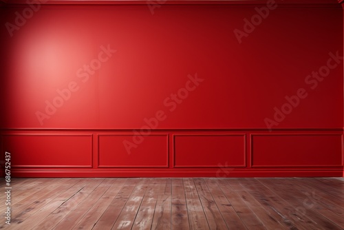 Red wall in a room with wooden floor © Sergii
